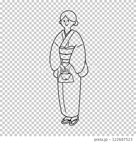 着物を着た女性の線画 122687523