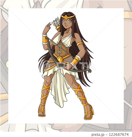 Cartoon artemis greek mythology isolated on white background Cartoon artemis greek mythology isolated on white background 122687674