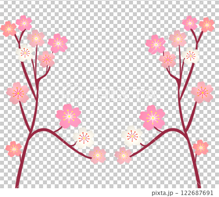 左右に配置したシンプルな桜の背景素材 122687691