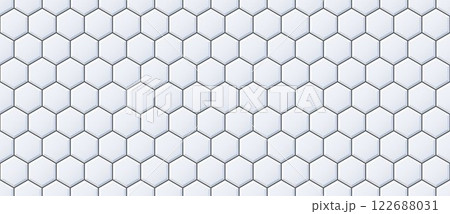 Seamless hexagon tile pattern. Honeycomb ceramic tiled texture for bathroom wall, kitchen floor, pool surface. Repeating mosaic grid background. Repeated light grey wallpaper. Vector backdrop Seamless hexagon tile pattern. Honeycomb ceramic tiled texture for bathroom wall, kitchen floor, pool surface. Repeating mosaic grid background. Repeated light grey wallpaper. Vector backdrop 122688031