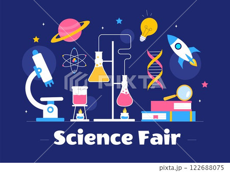 Science Fair Vector Illustration featuring a Chemist Conducting Chemical Experiments for Scientific Analysis, Data Collection, Research and Survey 122688075