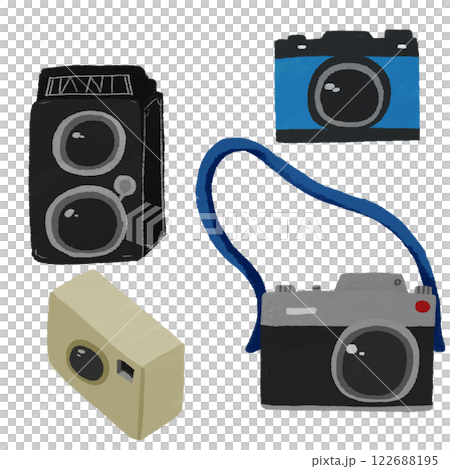 Hand-drawn illustration set of various cameras 122688195