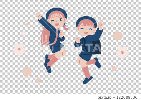 Elementary school boys and girls looking happy at the entrance ceremony or opening ceremony 122688336