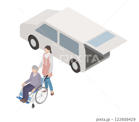 介護サービスでの車の送迎、老人の配車サービス、お出迎え 122688429