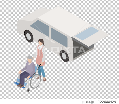 介護サービスでの車の送迎、老人の配車サービス、お出迎え 122688429