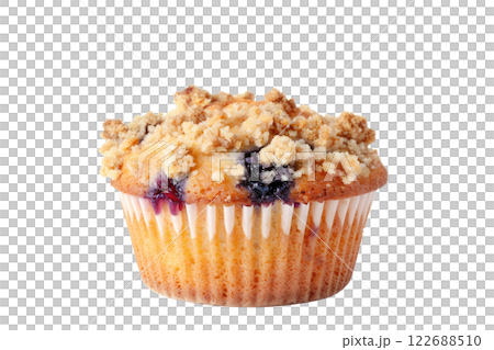 blueberry muffin with a crumble topping, isolated background blueberry muffin with a crumble topping, isolated background 122688510