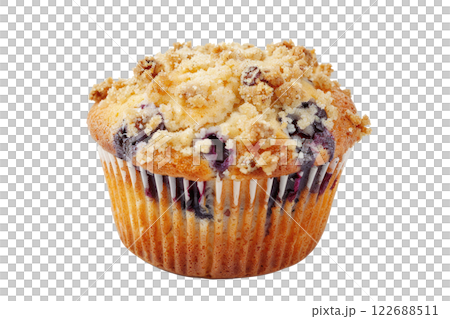 blueberry muffin with a crumble topping, isolated background blueberry muffin with a crumble topping, isolated background 122688511