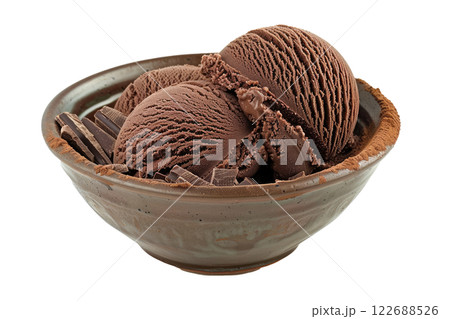 bowl of gelato with chocolate shavings, isolated background 122688526