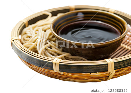 soba noodles with dipping sauce, isolated background soba noodles with dipping sauce, isolated background 122688533