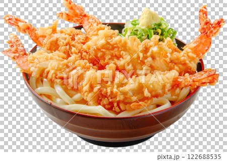 udon noodles with tempura, isolated background udon noodles with tempura, isolated background 122688535