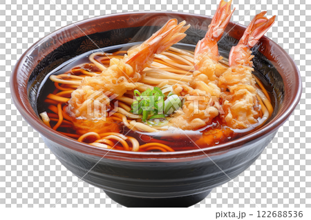 udon noodles with tempura, isolated background udon noodles with tempura, isolated background 122688536