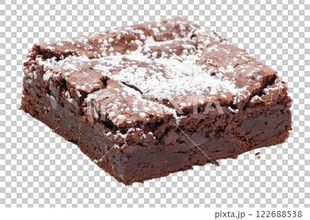 brownie with a dusting of powdered sugar, isolated background brownie with a dusting of powdered sugar, isolated background 122688538