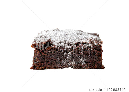 brownie with a dusting of powdered sugar, isolated background 122688542