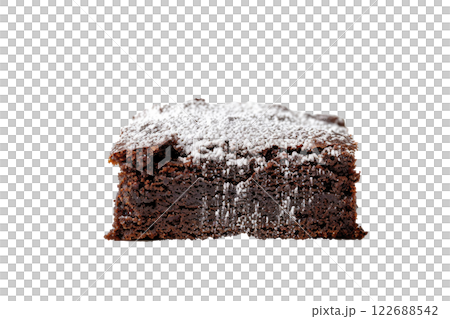 brownie with a dusting of powdered sugar, isolated background 122688542