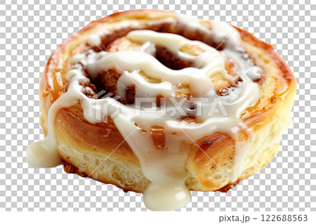 cinnamon roll with icing, isolated background 122688563