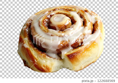 cinnamon roll with icing, isolated background 122688569