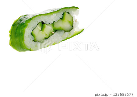 cucumber roll sushi floating, isolated background 122688577