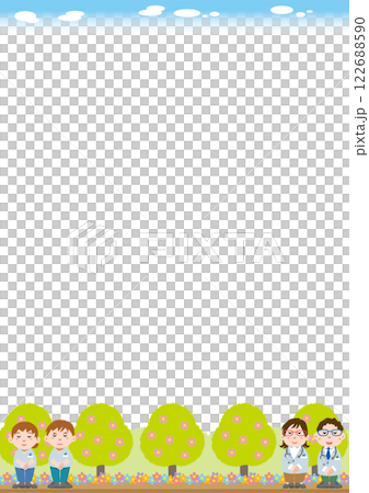 Background material <Medical personnel announcement frame, apology, attention, warning, flowers, vertical position> 122688590