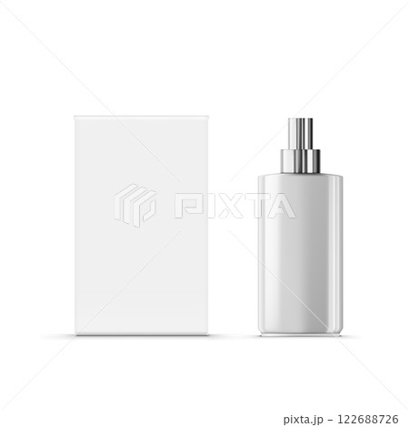 Blank White Box with Cosmetic Cream Jar or Nail Polish Bottle Mockup Vector 122688726