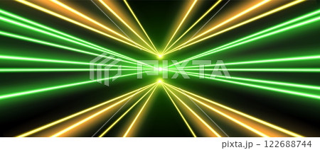 Laser rays or beams, glowing neon lines, bright futuristic background. Motion or speed light effect. Laser rays or beams, glowing neon lines, bright futuristic background. Motion or speed light effect. 122688744