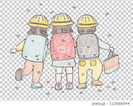 ランドセルを背負った一年生の子どものイラスト 122688844