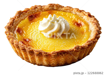 lemon tart with a dollop of whipped cream, isolated background 122688862