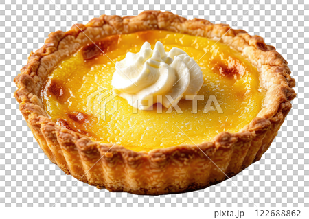 lemon tart with a dollop of whipped cream, isolated background 122688862