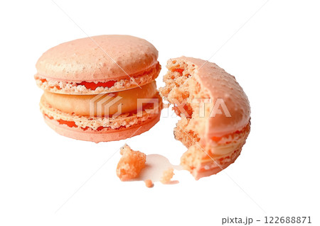 macaron with a bite taken out isolated background macaron with a bite taken out isolated background 122688871