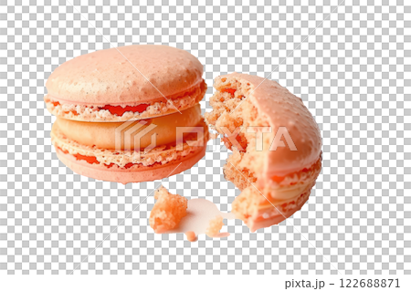 macaron with a bite taken out isolated background 122688871
