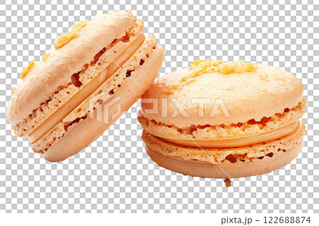macaron with a bite taken out isolated background 122688874