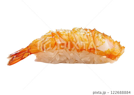 piece of crab nigiri sushi floating isolated background 122688884