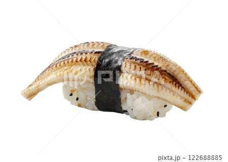 piece of eel nigiri sushi floating isolated background 122688885