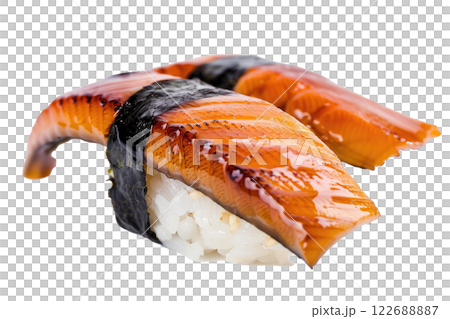 piece of eel nigiri sushi floating isolated background 122688887