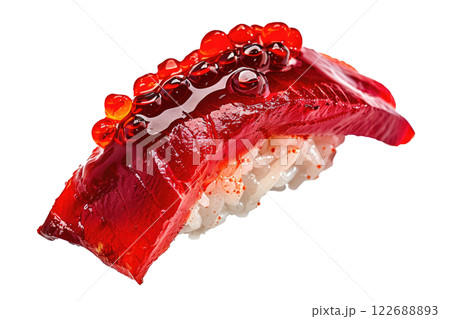 piece of mackerel nigiri sushi floating isolated background 122688893