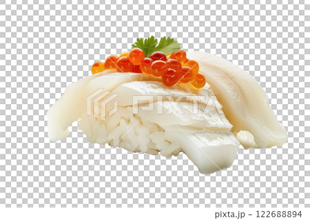 piece of mackerel nigiri sushi floating isolated background 122688894