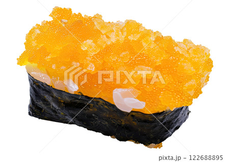 piece of mackerel nigiri sushi floating isolated background 122688895