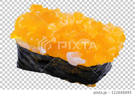 piece of mackerel nigiri sushi floating isolated background 122688895