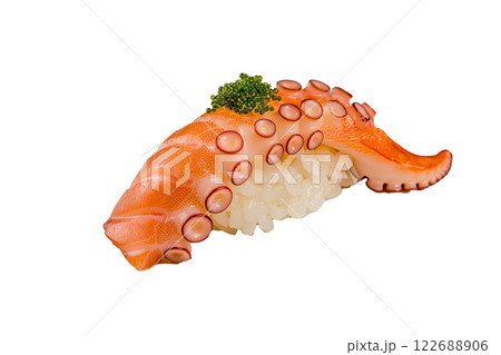 piece of octopus nigiri sushi floating isolated background piece of octopus nigiri sushi floating isolated background 122688906