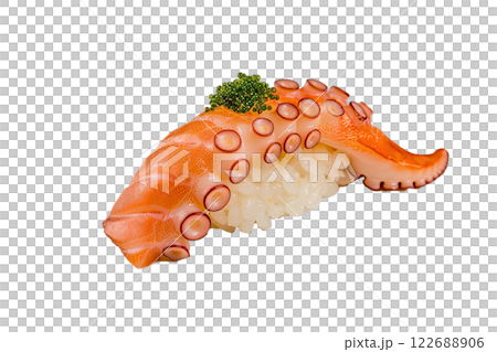 piece of octopus nigiri sushi floating isolated background 122688906