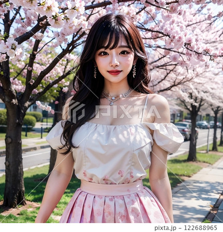 満開桜を背景に、ポーズを！！ 122688965