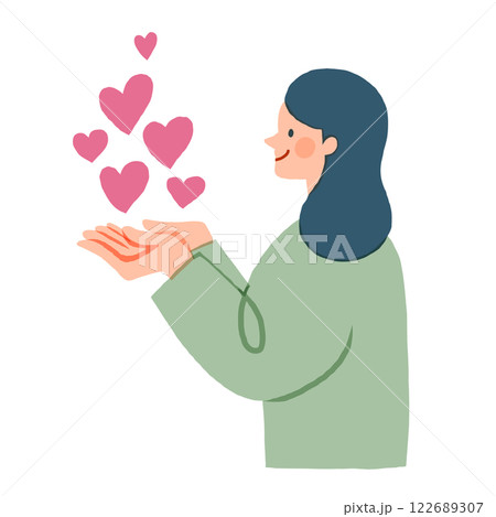 たくさんのハートを手のひらに浮かべる女性 たくさんのハートを手のひらに浮かべる女性 122689307