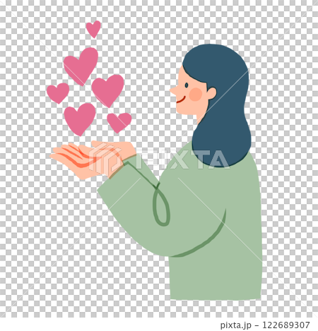 たくさんのハートを手のひらに浮かべる女性 たくさんのハートを手のひらに浮かべる女性 122689307