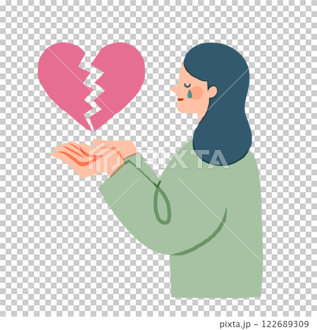 割れたハートを持つ女性のイラスト 122689309