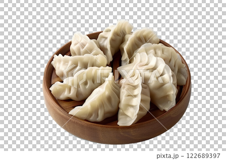 plate of gyoza dumplings isolated background plate of gyoza dumplings isolated background 122689397