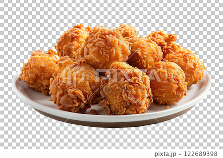 plate of karaage fried chicken, isolated on a white background 122689398