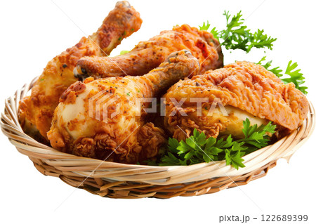 plate of karaage fried chicken, isolated on a white background 122689399