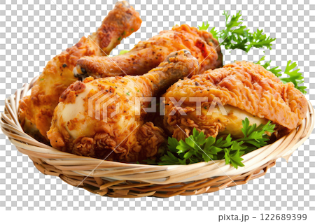 plate of karaage fried chicken, isolated on a white background 122689399