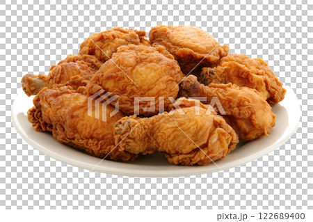 plate of karaage fried chicken, isolated on a white background 122689400