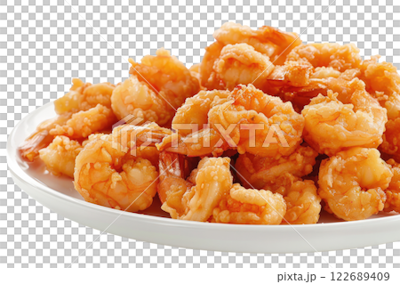 plate of tempura shrimp, isolated on a white background 122689409