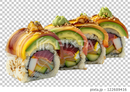 piece of nigiri sushi floating isolated background 122689416